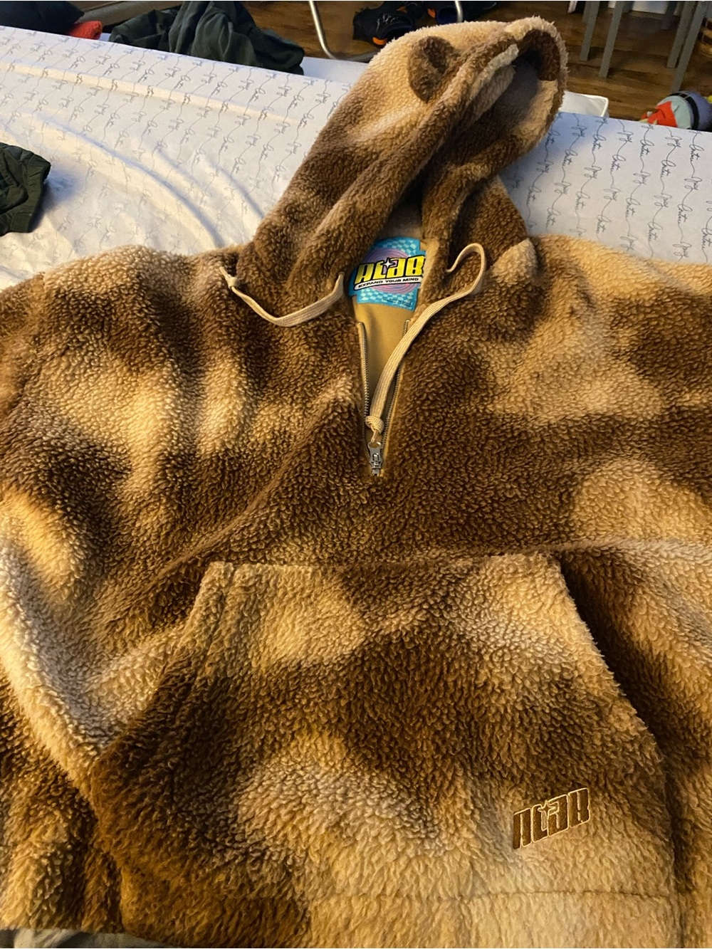 Plush Brown Sherpa Hoodie with Hooded Half-Zip